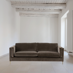 Featuring Emery Sofa - Sapphire Birch by Four Hands at Amethyst Home. We love the plush brich-grey upholstery of this Emery Sofa - Sapphire Birch. The slim legs are finished in a gorgeous antique brass, for a sophisticated look for any living room or lounge area. 
Overall Dimensions: 84"W x 36"L x 33"HColors: Sapphire Birch, Antique BrassMaterials: 92%Pl,.  Amethyst Home provides interior design, new home construction design consulting, vintage area rugs, and lighting in the Washington metro area.