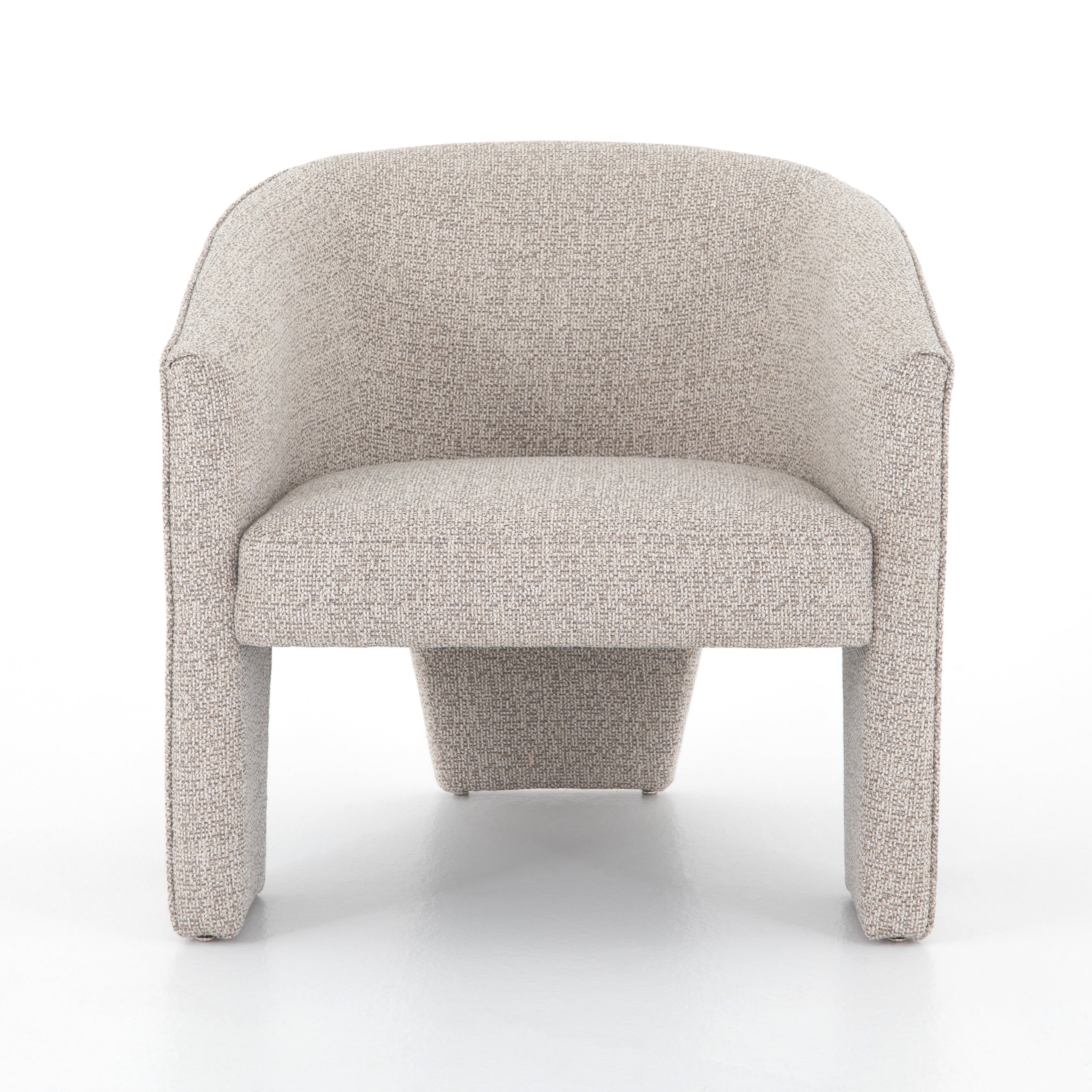 This Fae Chair - Bellamy Storm is well-tailored and stylistically unique. The Italian boucle lends a high-fashion feel to a cleverly constructed three-legged design.  Overall Dimensions: 30.25"w x 29.50"d x 29.50"h