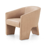This Fae Chair - Pallermo Nude is well-tailored and stylistically unique. The top grain leather lends a high-fashion feel to a cleverly constructed three-legged design.  Overall Dimensions: 30.25"w x 29.50"d x 29.50"h
