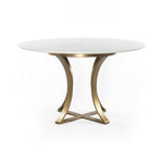 Featuring Gage Dining Table - Polished White Marble by Four Hands at Amethyst Home. Sophisticated materials take a cue from modern geometry. Cast brass iron forms uniquely-curved angles to balance a contrasting polished white marble top. A refined spin on trend-forward design.
Dimensions: 48"W x 48"L x 30"H, or 60"W x 60"L x 30"H 
Colors: Cast Brass, Polis.  Amethyst Home provides interior design, new home construction design consulting, vintage area rugs, and lighting in the Park City metro area.