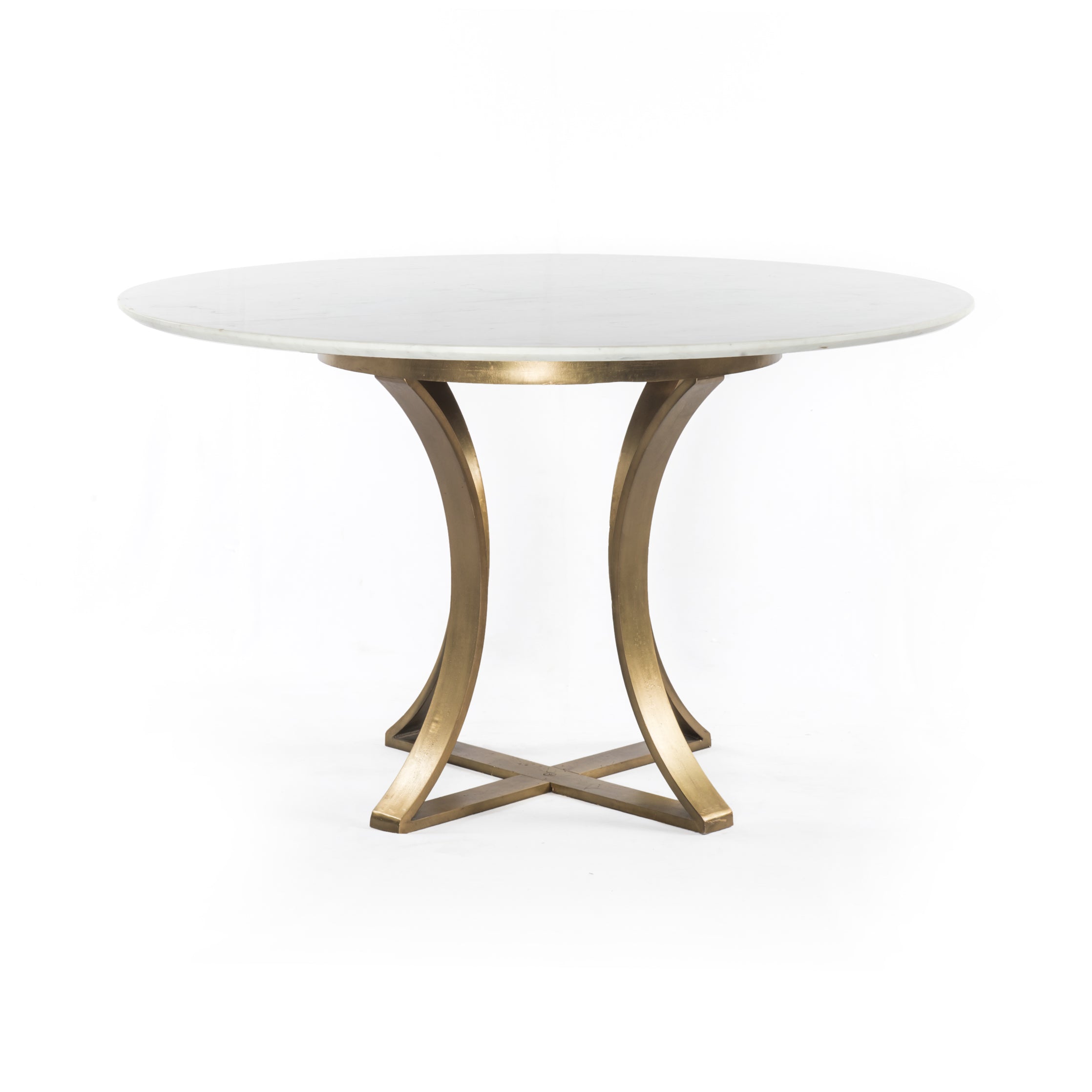 Featuring Gage Dining Table - Polished White Marble by Four Hands at Amethyst Home. Sophisticated materials take a cue from modern geometry. Cast brass iron forms uniquely-curved angles to balance a contrasting polished white marble top. A refined spin on trend-forward design.
Dimensions: 48"W x 48"L x 30"H, or 60"W x 60"L x 30"H 
Colors: Cast Brass, Polis.  Amethyst Home provides interior design, new home construction design consulting, vintage area rugs, and lighting in the Park City metro area.