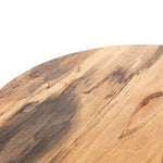 Stunning forces of nature are captured in the Hudson Spalted Primavera Coffee Table. We love how the spalted primavera wood is hand-shaped into a cylindrical silhouette. Reflective of woods' natural character, a slight color variance is possible.   Size: 40"w x 40"d x 15"h  Colors: Gunmetal, Spalted Primavera Materials: Iron, Primavera
