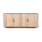 This Hudson Sideboard - Ashen Walnut is a lovely pill-shaped media console that opens to two spacious drawers. The gunmetal handles bring a sleek to look to the piece. Reflective of woods' natural character, a slight color variance is possible. Overall Dimensions: 86.00"w x 20.00"d x 34.00"h