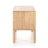 Featuring Isador Media Console - Dry Wash Poplar by Four Hands at Amethyst Home. This Isador Media Console - Dry Wash Poplar is clean, bright and dreamy. Solid dry-washed poplar forms a clean-lined media console with dovetail joinery plus iron and leather hardware, for a fresh look to any living room.
Ample shelving + rear cut outs for cord management brin.  Amethyst Home provides interior design, new home construction design consulting, vintage area rugs, and lighting in the Nashville metro area.