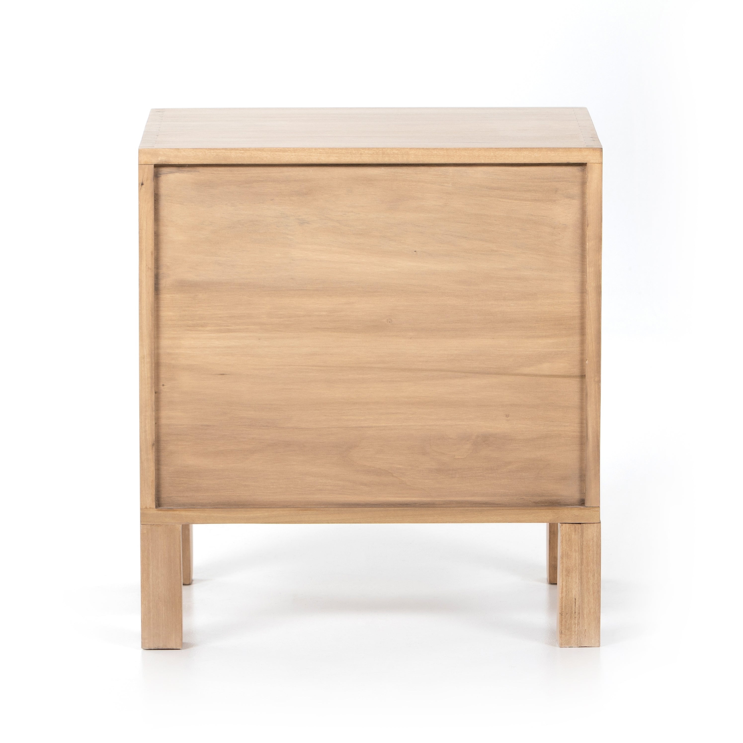 This Isador Nightstand - Dry Wash Poplar is clean, bright and dreamy. Solid dry-washed poplar forms a cubed nightstand, with dovetail joinery plus iron and leather hardware for a fresh look to any bedroom.   Overall Dimensions: 23.00"w x 18.00"d x 25.00"h