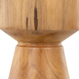 This Jovie Outdoor End Table - Natural Teak is made from solid teak and brings a bright, organic feel to any space.   Amethyst Home celebrates natural materials, which often comes with beautiful imperfections. Each piece is made uniquely for you, please expect some variation and character -- we embrace the design approach of Wabi Sabi  Overall Dimensions: 13.00"w x 13.00"d x 18.00"h