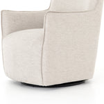 Expert tailoring on this Kimble Swivel - Noble Platinum creates a clean, sophisticated look, rich with come-hither comfort.  A tight sit and barrel shape is softened via flange seam detailing and swivel feature and finished off with a petite lumbar cushion, for the perfect mix of shape and function for any living room or baby room.   Overall Dimensions: 29.50"w x 31.50"d x 34.00"h