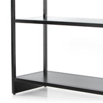 This Loomis Bookcase - Black is sleek, simple and beautifully on-trend. Black-finished iron forms an airy open frame, with an arched top for modernity in any office, living, or other space!  Overall Dimensions: 39.50"w x 15.75"d x 93.00"h