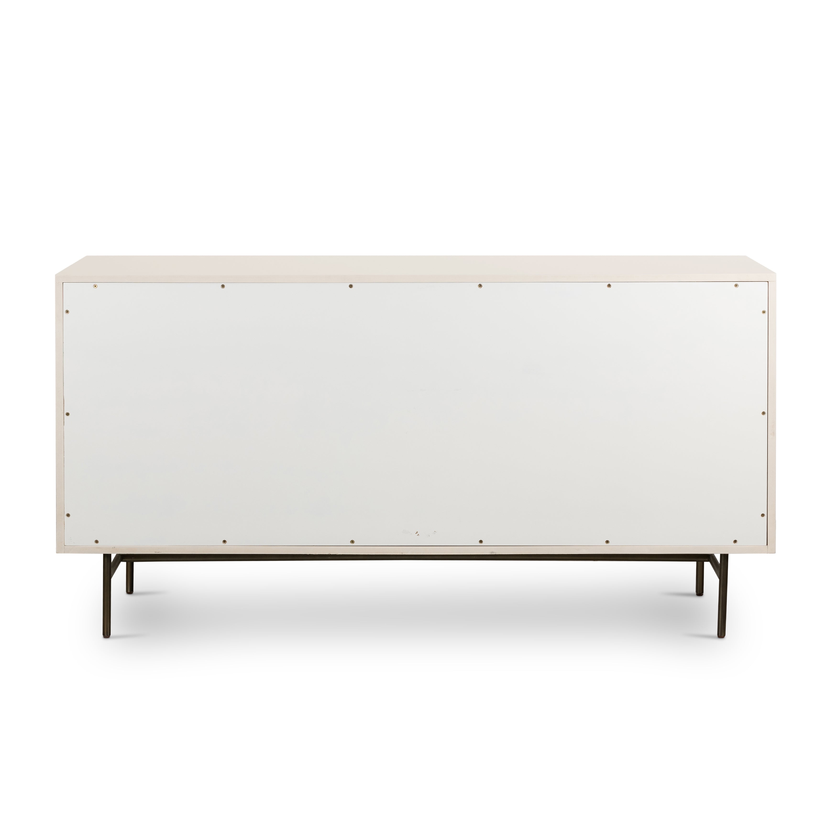 Bring a light look to bedroom styling with this Luella 6 Drawer Dresser - Matte Alabaster. A lacquered six-drawer dresser features woven cane panels and half-moon hardware finished in an aged brass for a beautiful + functional dresser in any bedroom!  Overall Dimensions: 64.00"w x 19.00"d x 33.50"h