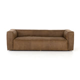 Sophisticated Italian styling with distinctly casual appeal is found in this Nolita Reverse Stitch Sofa - Natural Washed Sand. Top-grain leather takes on a natural sand color with contrast stitching along the welt, sure to elevate the space for any living room.   Overall Dimensions: 99.25"w x 43.00"d x 28.75"h