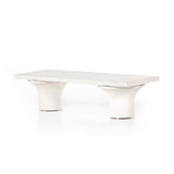 Make a monolithic statement with this Parra Coffee Table - Plaster Molded Concrete. Made from plaster-molded concrete, the pedestal-style legs support a rectangular tabletop of smooth, white-finished concrete, for a clean, adobe-inspired look.  Overall Dimensions: 59.75"w x 24.00"d x 15.00"h