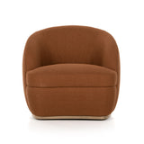 Sleek femme from every angle with Sandie Swivel Chair - Patton Burnish. Chunky rust-colored upholstery brings a trend-forward feel to barrel-style seating atop a 360-degree swivel base of solid oak.  Overall Dimensions: 33.00"w x 32.50"d x 30.00"h
