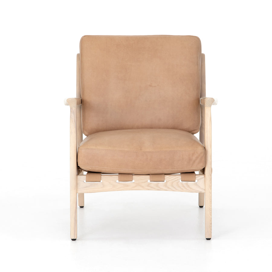 We love all the coastal vibes this Silas Chair - Sahara Tan brings to a space. The top-grain leather sits atop a whitewashed ash frame and completes the look for any living room or other area.   Overall Dimensions: 28.00"w x 32.75"d x 33.00"h Seat Depth: 19.75"