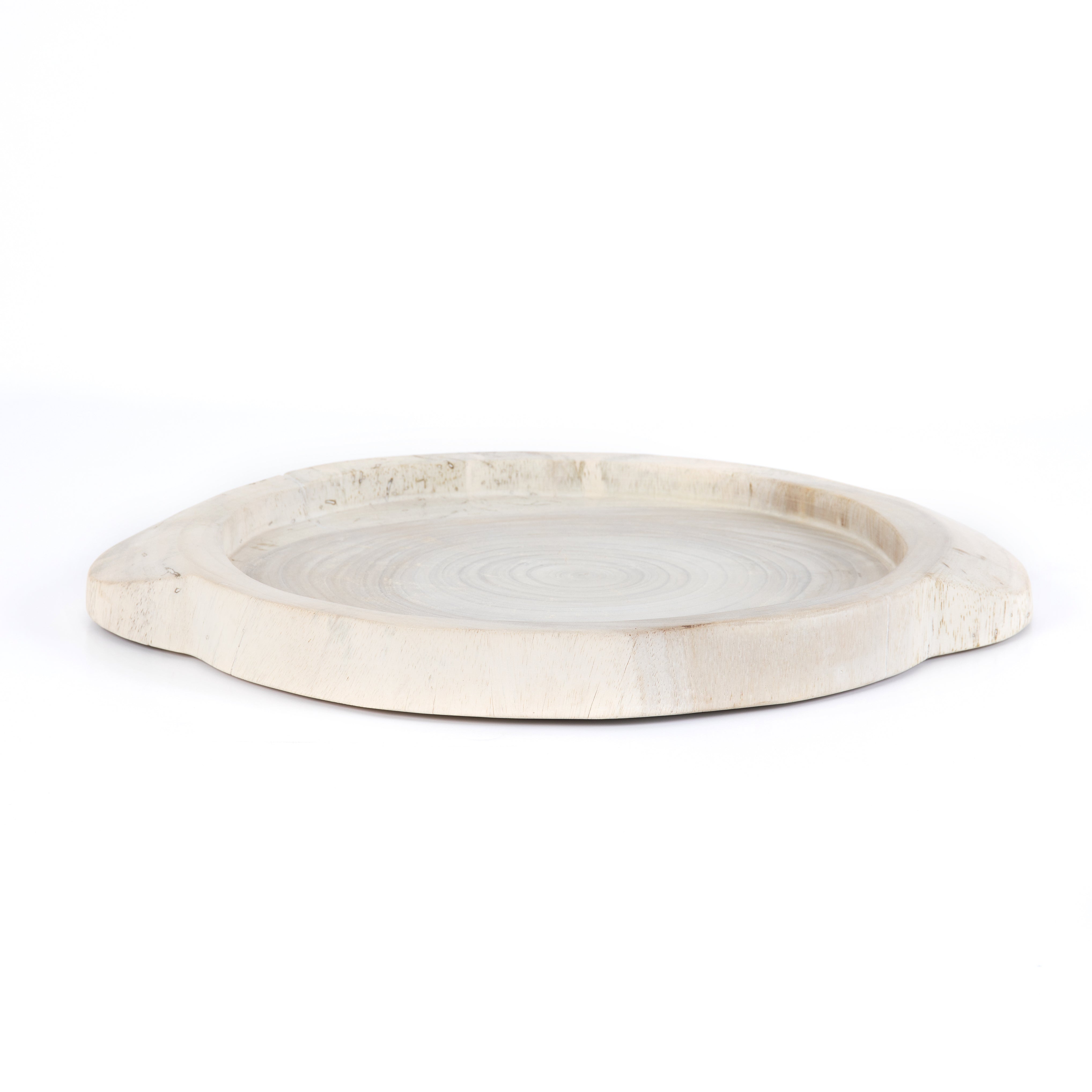 This Tadeo Round Tray - Ivory is made from reclaimed wood and has a gorgeous organic, earthy feel. Whether it's placed on your coffee table or in your kitchen, this will be your new favorite tray!  Amethyst Home celebrates natural materials, which often comes with beautiful imperfections. Each piece is made uniquely for you, please expect some variation and character. We embrace the design approach of Wabi Sabi!  Overall Dimensions: 23.50"w x 19.75"d x 1.75"h Colors: Ivory Materials: Solid Reclaimed Wood