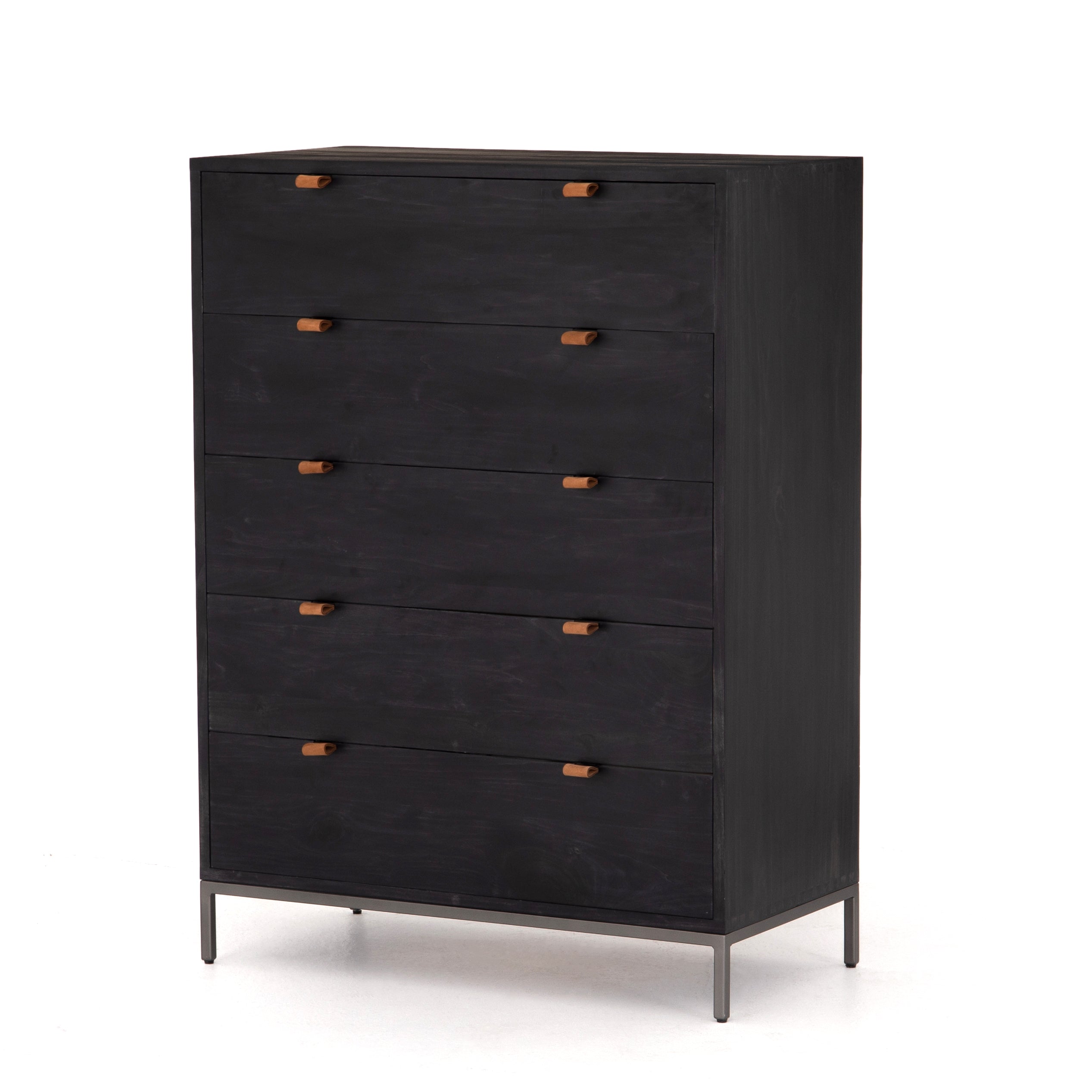 Four Hands Trey 5 Drawer Dresser, Black Wash Poplar Four Hands Trey 5 Drawer Dresser, Black Wash Poplar