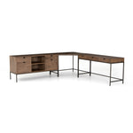 This Trey Desk System - Auburn Poplar offers plenty of desk storage by way of three spacious drawers. Metal-secured leather pulls add a textural element of surprise to the drawers for handy storage of legal and letter sized documents - a must have for any office space!