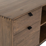 This Trey Desk System - Auburn Poplar offers plenty of desk storage by way of three spacious drawers. Metal-secured leather pulls add a textural element of surprise to the drawers for handy storage of legal and letter sized documents - a must have for any office space!