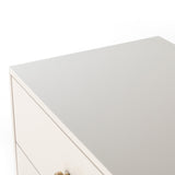 This Van 7 Drawer Dresser - Matte Alabaster is finished in a dreamy off-white and aged-brass finished hardware to finish the look. This features five spacious drawers and two smaller velvet-lined drawers perfect for storing your favorite jewelry.   Overall Dimensions: 58.00"w x 19.00"d x 33.00"h