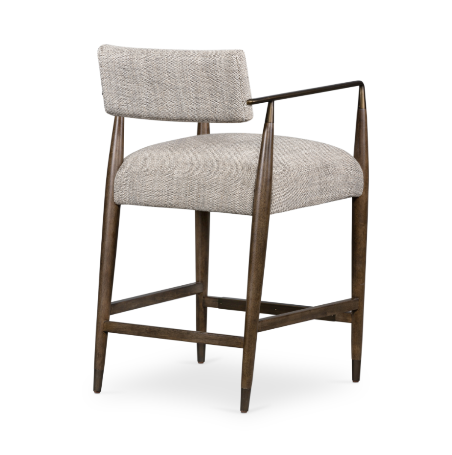 Slim, sculptural style with this Waldon Bar + Counter Stool. Angular framing features a mix of bronze-finished metal and solid rubberwood, for a forward-thinking feel. Textural linen-blend seating adopts an invitingly neutral grey hue to move freely between spaces and styles.