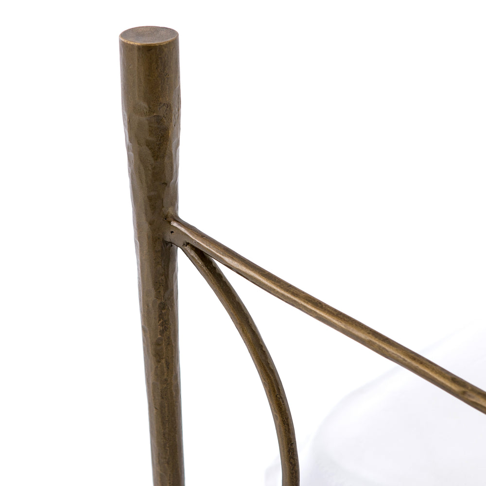 Featuring Westwood Bed by Four Hands at Amethyst Home. Beguiling curves soften hard materials for marked drama with this Westwood Bed. Slim, hammered iron is finished in antique brass for depth that defies this frame's feminine air. Low-profile box spring recommended.
Colors: Antique BrassMaterials: Iron
Queen Overall Dimensions:  62.00"w x 84.00"d x 51.  Amethyst Home provides interior design, new home construction design consulting, vintage area rugs, and lighting in the Laguna Beach metro area.