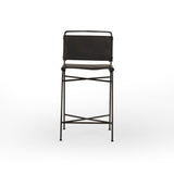 Slim lines and mixed materials combine for ultimate comfort. Architecturally inspired steel tubing is graced by simply contoured black faux leather seating.  Bar Stool: Size: 20.5" w x 24.25" d x 40" h Seat Depth: 15.25" Seat Height: 26.5"  Counter Stool: Overall Dimensions: 20.50"w x 24.25"d x 40.00"h Seat Depth: 15.25" Seat Height: 26.50"