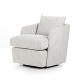 This Whittaker Swivel Chair - Merino Cotton is a comfortable classic. Atop a 360-degree swivel base, well-tailored cotton seating provides a beautifully simple place to perch in style, with feather-blend cushioning for total relaxation -- the perfect chair for a baby room, living room, or other area.   Overall Dimensions: 28.75"w x 35.00"d x 35.50"h