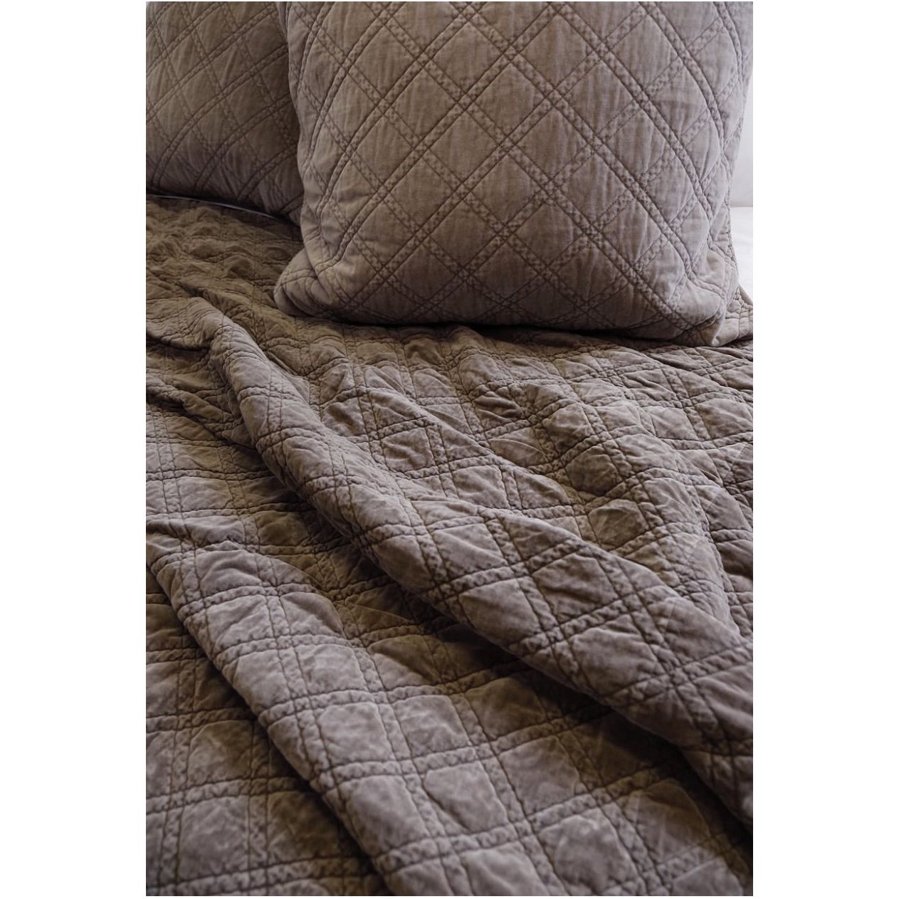 Brussels Coverlet Bedding Pewter - Amethyst HomeThe Brussels Coverlet Bedding Pewter by Pom Pom at Home is a grand and sophisticated line that has a diamond quilted pattern on the front, made of 100% stone washed cotton velvet. Available in several soft, stone washed colors.  100% cotton velvet Machine wash cold; tumble dry low; warm iron as needed Do not bleach