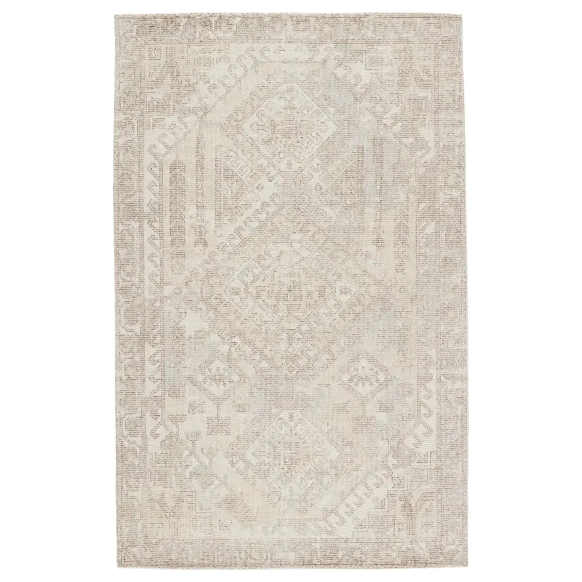 The handwoven Blythe Arlowe Silver Birch / Winter White Area Rug by Jaipur Living  features a cut-loop pile and soft-yet-textured feel. The blend of natural wool and luxe rayon made from bamboo grounds spaces with soft, inviting texture.