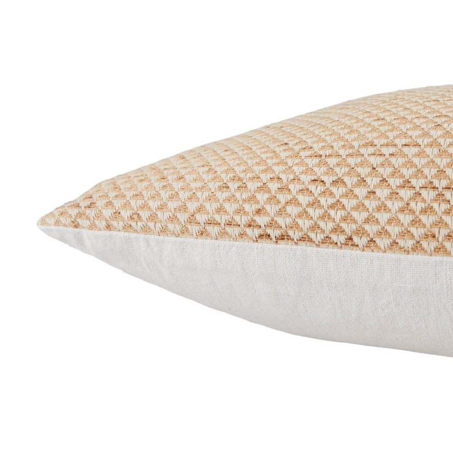 Sophisticated simplicity defines the texturally inspiring Taiga collection. Crafted of soft linen, viscose, and cotton, the Sila pillow boasts a mix of pattern-rich and embroidered details. Golden and white tones lend a bright and airy vibe to any bedroom, living room, or othe area.   Size: 22" x 22"
