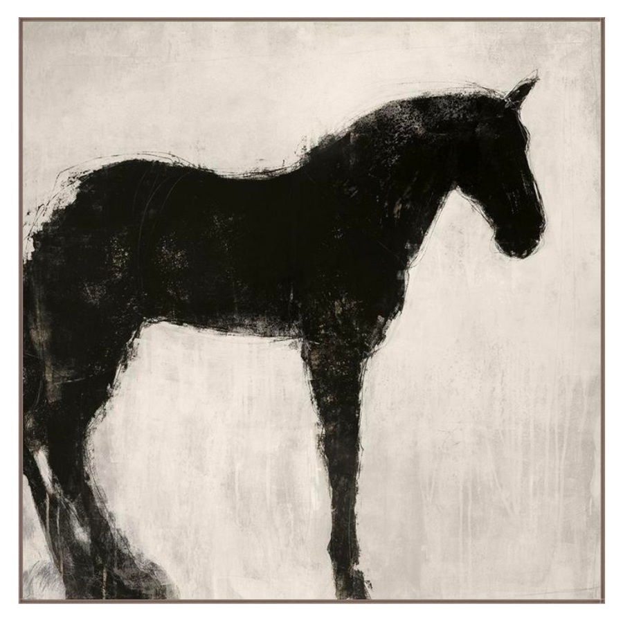 This Equine Imprint Art brings a rustic, moody twist to any entryway, living, or other space needing a pop of interesting art.   Artist: Maeve Harris Product Type: Giclee Finish: Knife Gel  Size: 40" x 40" without frame   