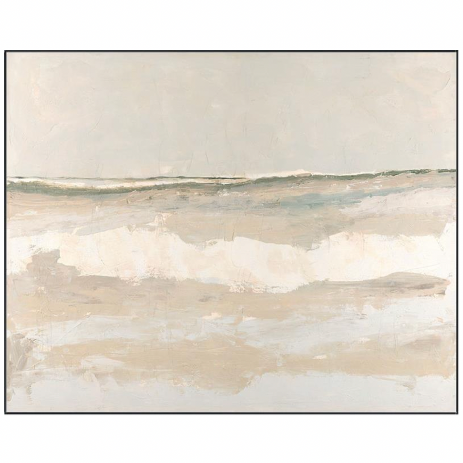 Painted on linen, the Navarre Morning on Linen Art is a soft, muted dream. Hang above your console table or behind the sofa to create a peaceful, coastal feel.   Product Type: Linen Art Finish: Linen with Hand Embilishment Size: 50 x 40 without frame