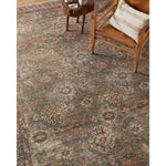 Featuring Billie Amber Lewis x Loloi Aqua / Rust Rug by Loloi at Amethyst Home. Touting richly saturated colors and a distressed pattern, the Billie Collection captures the look of a well-worn antique rug at a remarkable value. Reminiscent of one-of-a-kind rugs, this Amber Lewis x Loloi collection features random variations in color that render no two piec.  Amethyst Home provides interior design, new home construction design consulting, vintage area rugs, and lighting in the Park City metro area.