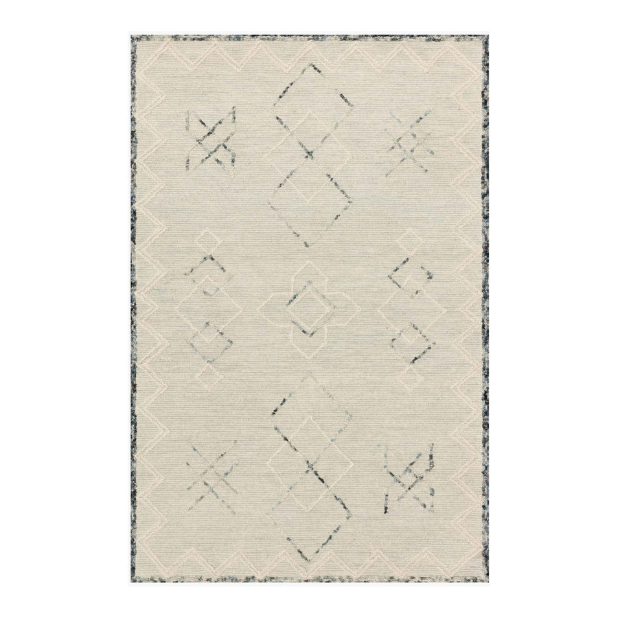 Inspired by abstract and geometric freehand art, the Leela Ocean/White Area Rug is designed by Justina Blakeney for Loloi. With tones of ocean/white and hooked of 100% wool pile, the designs create the illusion of visual movement. Perfect for a living room, dining room, or other high-traffic areas.   Hand Tufted 100% Wool Pile LEE-04 Ocean/White