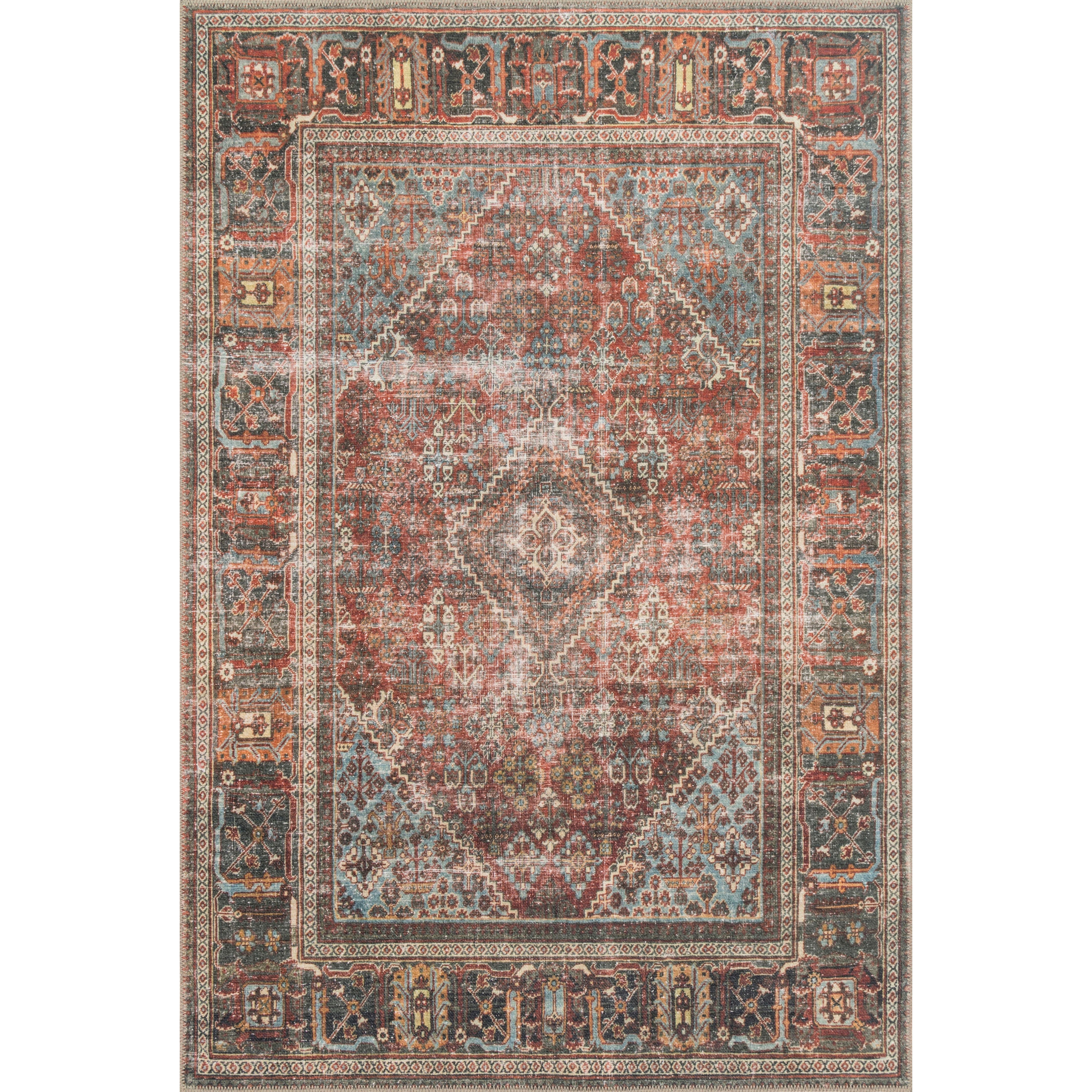 The Loloi Loren Brick / Multi Area Rug, or LQ13, offers vintage hand-knotted looks at an affordable price. This power loomed rug is perfect for living rooms, dining rooms, or other high traffic areas. These printed designs provide a textured effect by portraying every single individual knot on a soft polyester base.