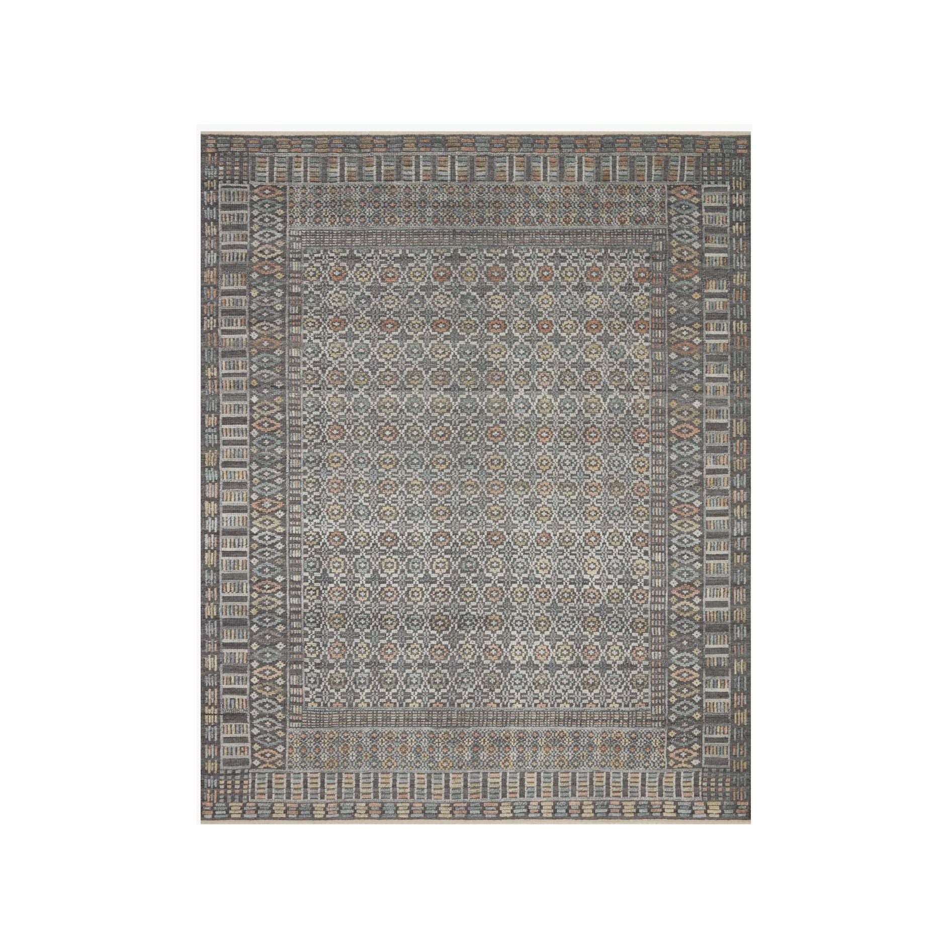 Timeless yet modern, the Nola Charcoal / Multi Area Rug is hand-knotted in India of viscose, cotton, wool and other fibers. The tonal collection showcases an elevated texture, accentuating the pattern in every piece.  Hand Knotted 66% Viscose | 25% Wool | 7% Cotton | 2% Other Fiber Pile NOL-03 Charcoal / Multi