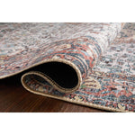 Old soul, new spirit. Power-loomed of 100% polyester, the Wynter Red / Multi area rug showcases a one-of-a-kind vintage or antique area rug look at an affordable price. This rug brings in tones of red, ivory, black, orange, and hints of blue and ideal for high traffic areas due to the rug's durability. The rug is perfect for living rooms, dining rooms, kitchens, hallways, and entryways.  Power Loomed 100% Polyester WYN-01 Red/Multi Colors: Red, Ivory, Blue, Black, Orange