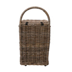 Decorative and functional, this hand-woven rattan Market Basket with Lid is a unique piece. Sitting on casters, this basket can move around easily. Place in the home as a decorative addition.  Size: 16"L x 13"W x 32.5"H Hand-woven Rattan