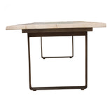 The Wilks Dining Table has a sturdy iron frame with a gorgeous, natural piece of white wood for the top. Each table is completely unique to you!  Size: 118"W x 39"D x 30"H Material: Solid Mango, Iron Legs