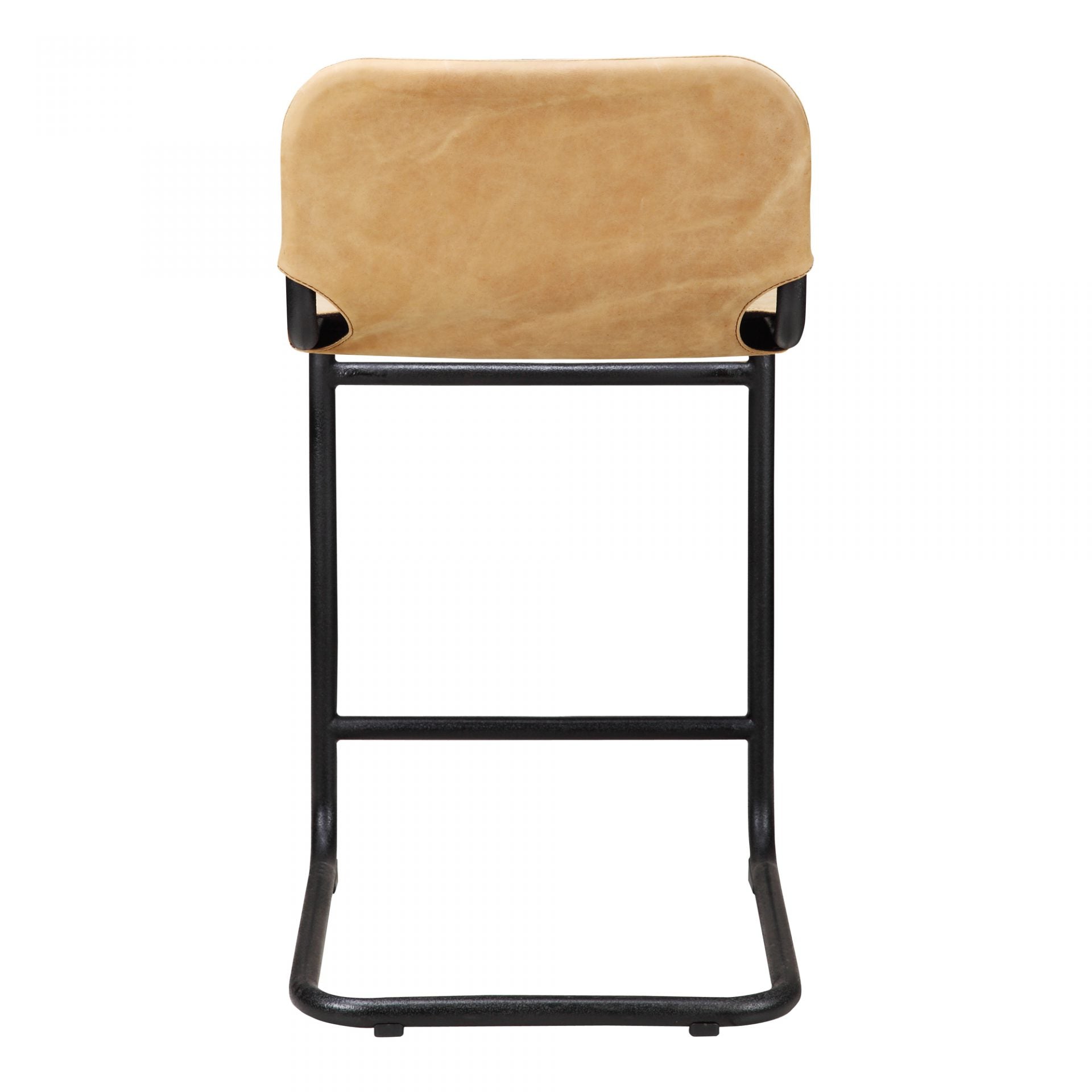 This Baker Counter Stool - Sunbaked Tan Leather has an ultra-supple tan leather seat, supported by a thick black iron frame. Sure to complete the look for any kitchen, island, or other area!   Size: 19"W x 21"D x 35"H
