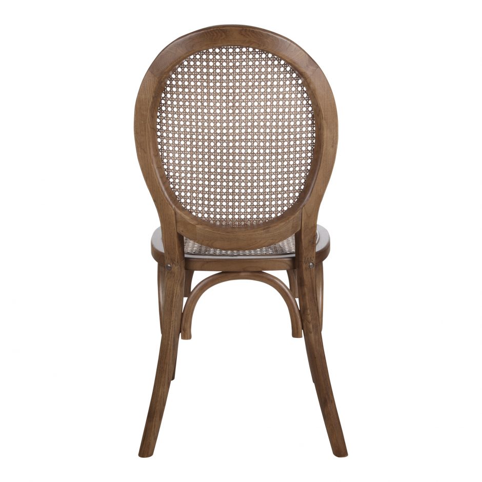 With its classy yet laid back look, the brown Rivalto Dining Chair is designed for a bohemian or mid-century modern home. Its organic design is made from genuine rattan and solid elm wood for a lifelong construction.  Size: 17.7"W x 16.5"D x 37"H"