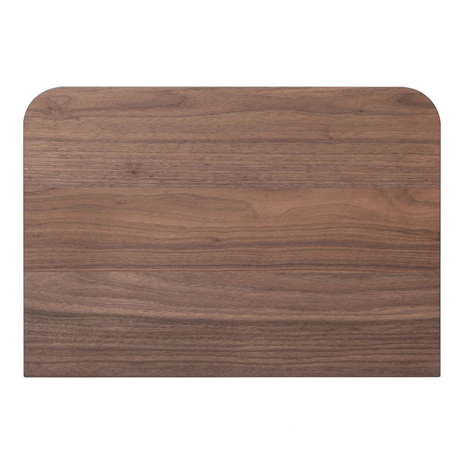 We love the soft, rounded edges of this Round Off Nightstand - Walnut. With a pull out drawer, this is both a functional and beautiful piece to add to any bedroom or guest room!   Size: 20 x 15"D x 11"H Material: Walnut Veneer, MDF, Rubberwood Base