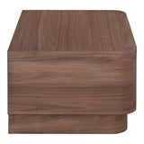 We love the soft, rounded edges of this Round Off Nightstand - Walnut. With a pull out drawer, this is both a functional and beautiful piece to add to any bedroom or guest room!   Size: 20 x 15"D x 11"H Material: Walnut Veneer, MDF, Rubberwood Base