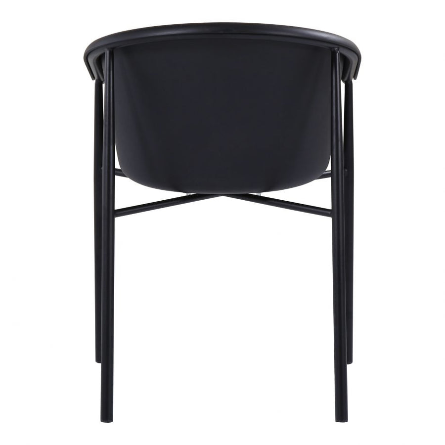 This Shindig Outdoor Dining Chair is a must for the patio. The waterproof seats allow for easy maintenance, while the shapely design and color allow for a sleek, simple aesthetic.  Size: 23 x 23"D x 31.5"H Material: Polypropylene, Powder-Coated Metal Legs