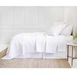 The Marseille Coverlet Bedding White by Pom Pom is luxurious and elegant with a detailed floral and diamond quilted pattern on the front made of 100% stone washed cotton velvet.   100% cotton velvet Machine wash cold; tumble dry low; warm iron as needed Do not bleach