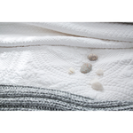 The Marseille Coverlet Bedding White by Pom Pom is luxurious and elegant with a detailed floral and diamond quilted pattern on the front made of 100% stone washed cotton velvet.   100% cotton velvet Machine wash cold; tumble dry low; warm iron as needed Do not bleach