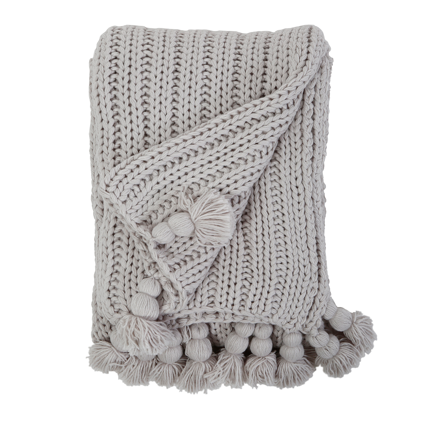 This Anacapa Oversized Throw - 2 Colors by Pom Pom at Home is a cozy chunky knit with giant soft pom poms. We'd love to see this styled on your bed or sofa.   Size: 60" x 90"