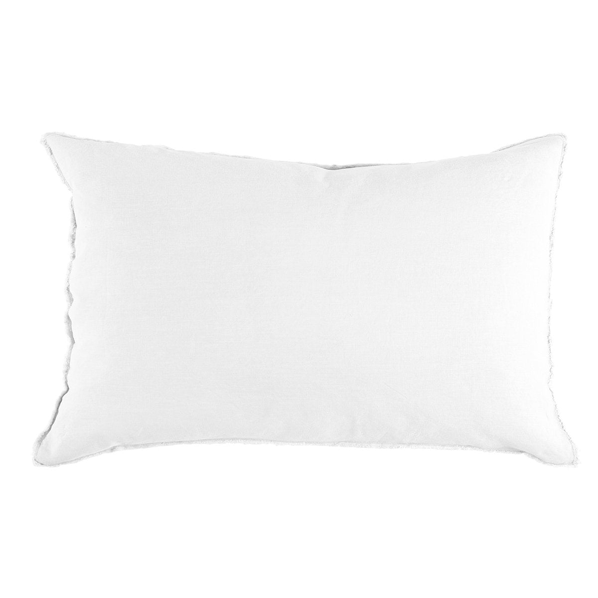 This Blair White Duvet Collection by Pom Pom at Home is youthful and casual with subtle frayed edges. Made of 100% linen, the duvet cover and shams are finished with simple tie closures.  Inserts sold separately  100% linen Machine wash cold; tumble dry low; warm iron as needed Do not bleach