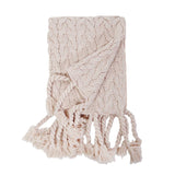xThis Capistrano Throw - Three Colors is a soft cable knit throw featuring Pom Pom at Home's popular long twisted tassels along the edge. Available in 3 gentle colors.   Size: 50" x 70" Material: 100% Acrylic