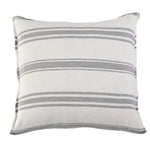 The Jackson Duvet Collection Flax/Midnight by Pom Pom at Home is a very casual and clean line. It features a series of ocean subtle stripes on white that create a simple and fresh look.  Its duvet cover and shams are finished with tie closures.   Inserts sold separately 100% linen Machine wash cold; tumble dry low; warm iron as needed Do not bleach