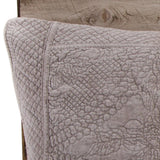 The Marseille Coverlet Bedding Taupe by Pom Pom at Home is luxurious and elegant with a detailed floral and diamond quilted pattern on the front made of 100% stone washed cotton velvet.  100% cotton velvet Machine wash cold; tumble dry low; warm iron as needed Do not bleach 